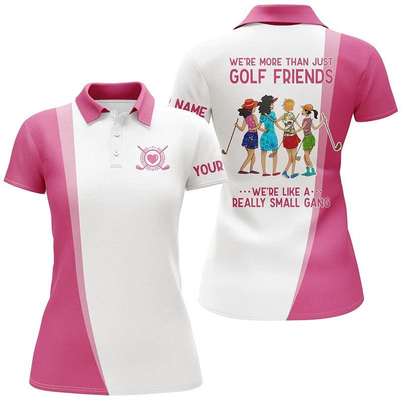 Customized Name Golf Women Polo Shirts, White Pink Personalized We're More Than Just Golf Friends - Perfect Gift For Ladies, Golfers, Golf Lovers - Image 2