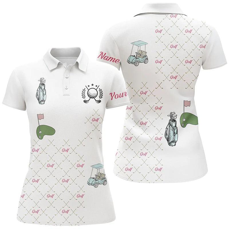 Customized Name Golf Women Polo Shirts, White Polo Shirts Personalized Golf Clubs Pattern Golf Shirts - Perfect Gift For Ladies, Golfers, Golf Lovers - Image 2