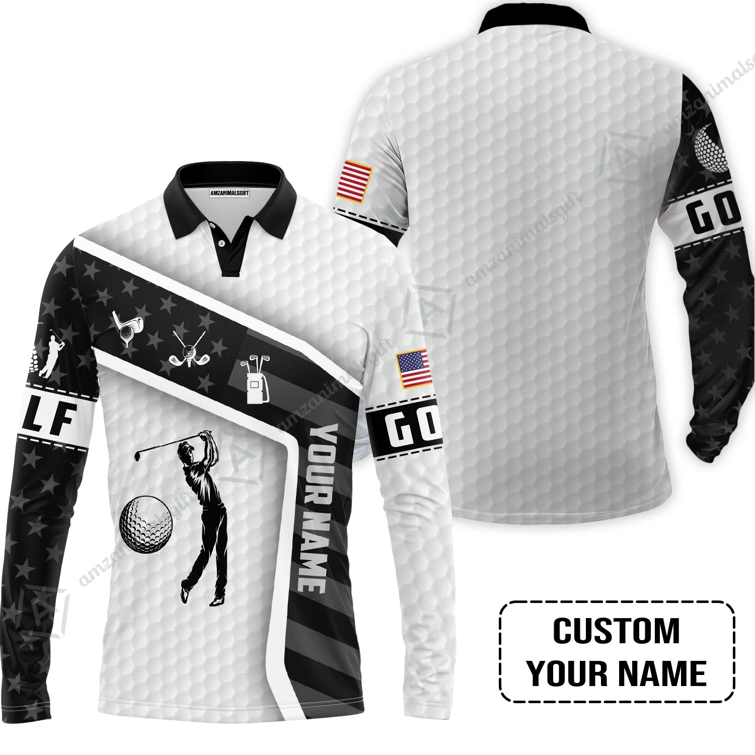 Customized Name Golf Zip Polo Shirt, Golf White Shirt Personalized Name Golf Zip Polo Shirt - Image 3