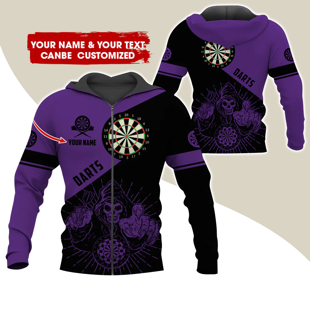 Customized Name Grim Reaper Darts Premium Zip Hoodie, Personalized Name Dartboard Zip Hoodie For Men & Women - Gift For Darts Lovers, Darts Players - Image 10