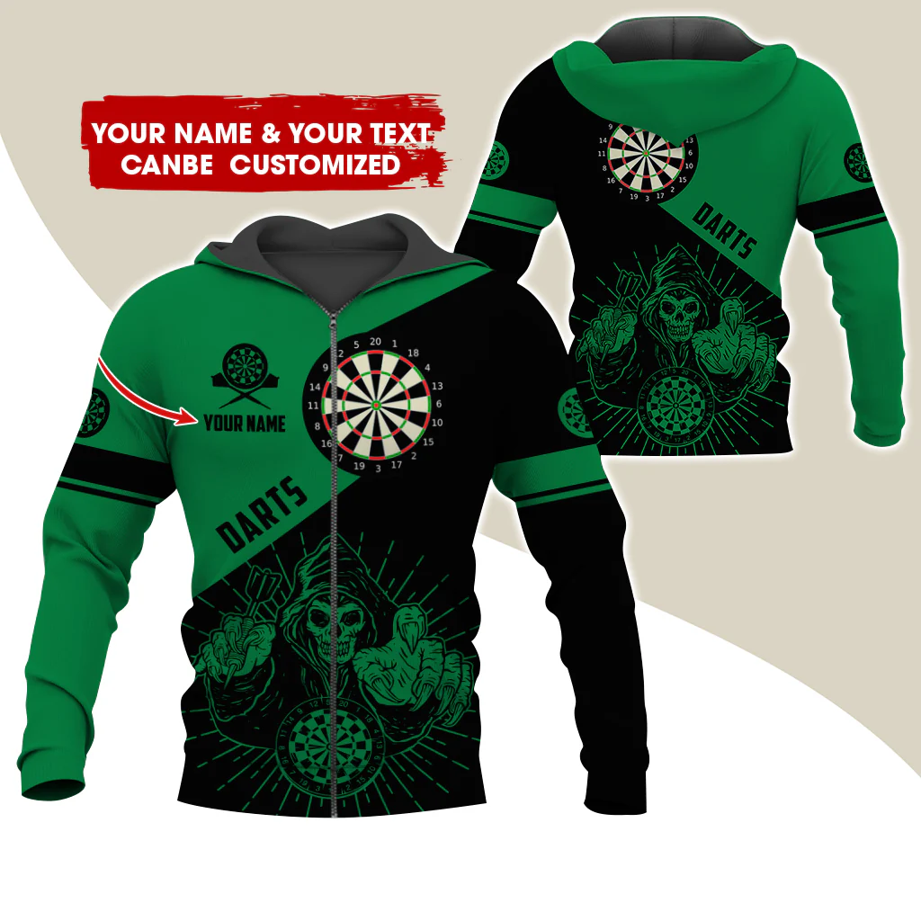 Customized Name Grim Reaper Darts Premium Zip Hoodie, Personalized Name Dartboard Zip Hoodie For Men & Women - Gift For Darts Lovers, Darts Players - Image 11