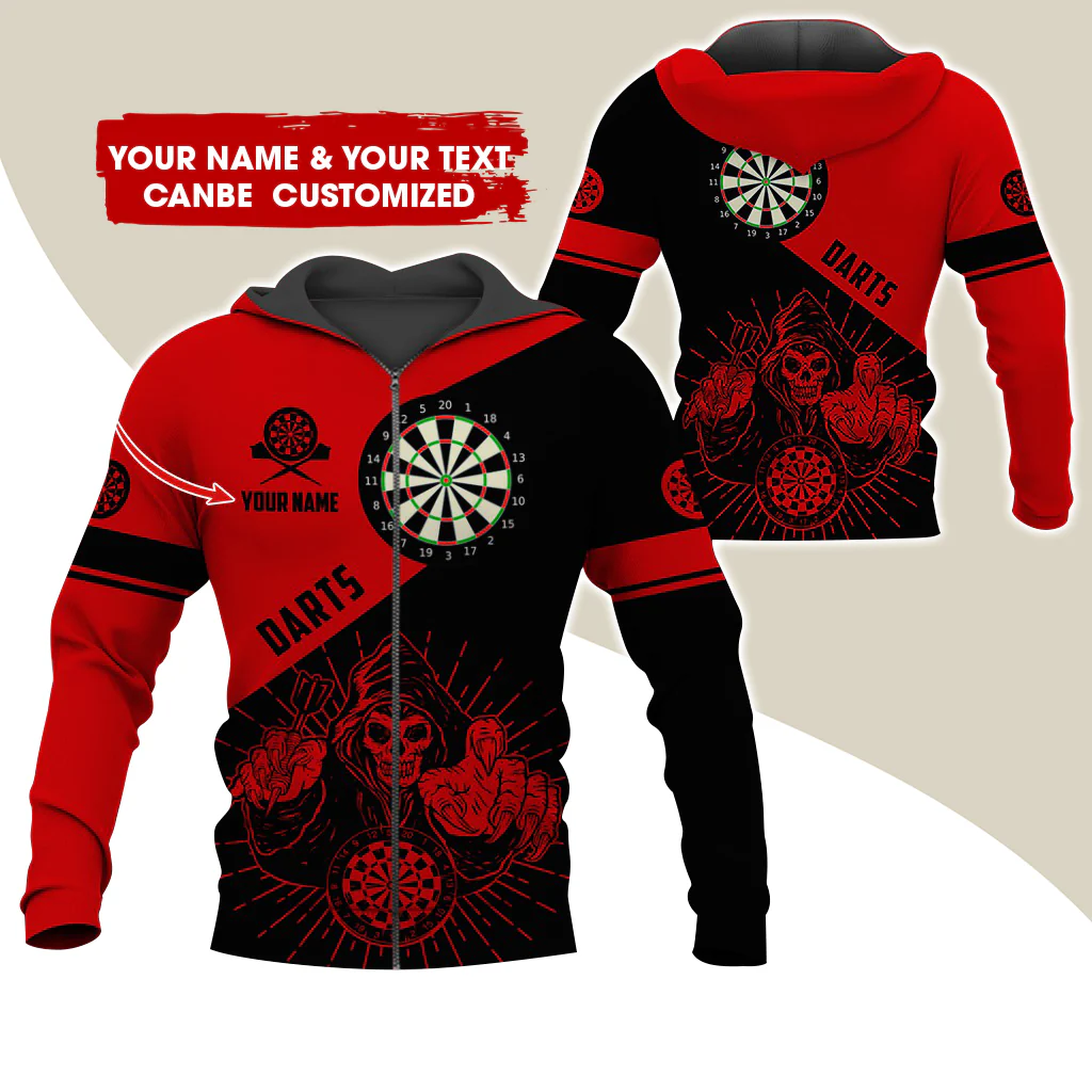 Customized Name Grim Reaper Darts Premium Zip Hoodie, Personalized Name Dartboard Zip Hoodie For Men & Women - Gift For Darts Lovers, Darts Players - Image 12