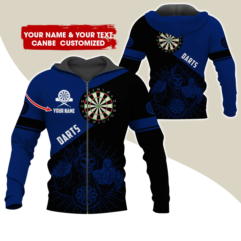 Customized Name Grim Reaper Darts Premium Zip Hoodie, Personalized Name Dartboard Zip Hoodie For Men & Women - Gift For Darts Lovers, Darts Players - Image 9