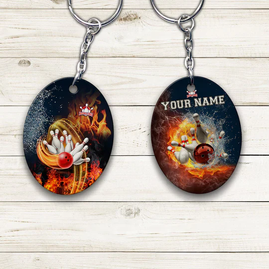 Customized Name Red Bowl And Pins In Water And Fire Acrylic Keychain - Christmas Gift For Bowling Lovers, Bowling Players, Family, Friends - Image 5