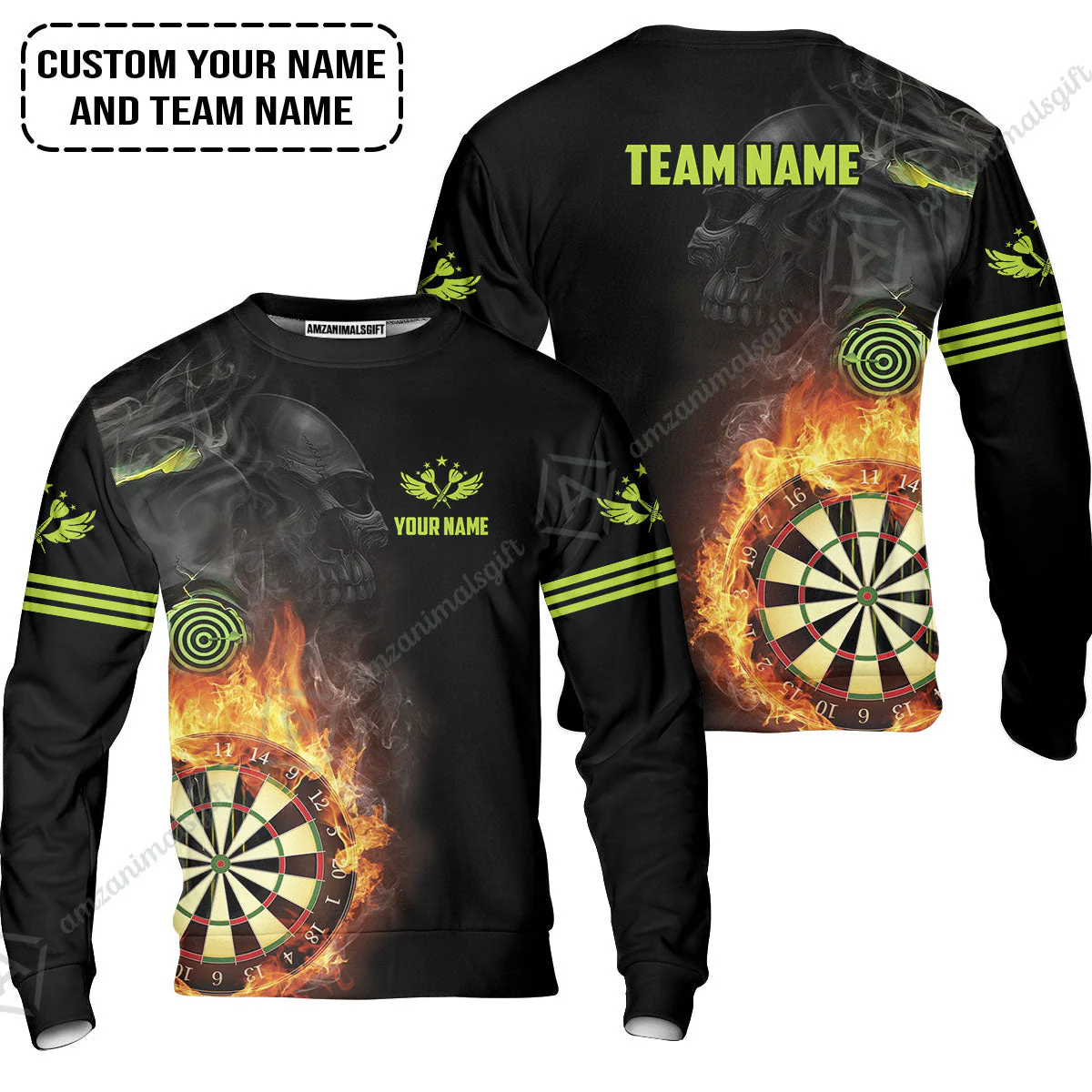 Customized Name & Team Darts Hawaiian Shirt, Skull Darts Flame Personalized Darts Hawaiian Shirt - Image 3