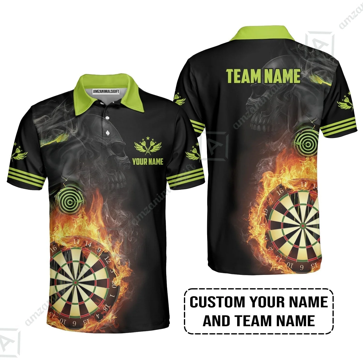 Customized Name & Team Darts Hawaiian Shirt, Skull Darts Flame Personalized Darts Hawaiian Shirt - Image 7