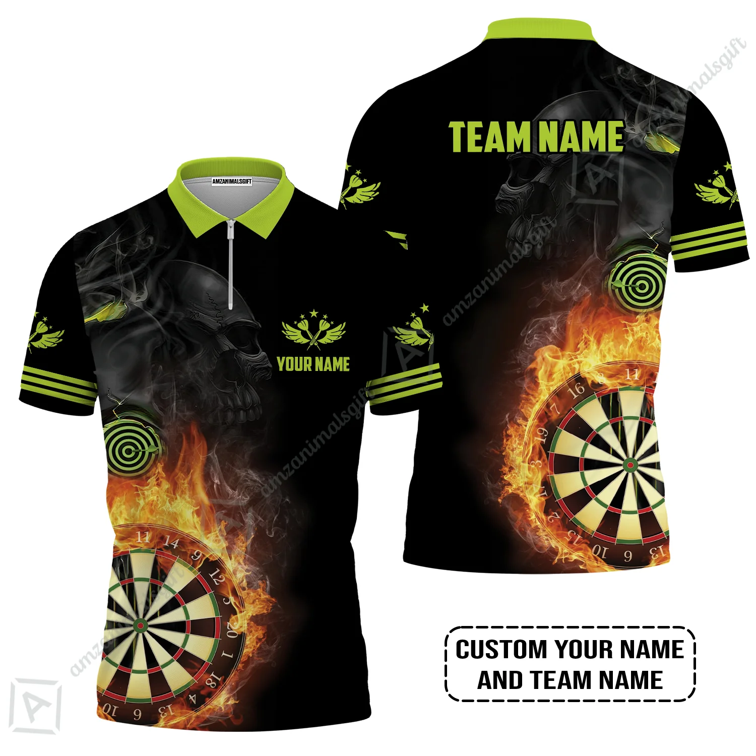 Customized Name & Team Darts Polo Shirt, Skull Darts Flame Personalized Darts Polo Shirt - Image 4