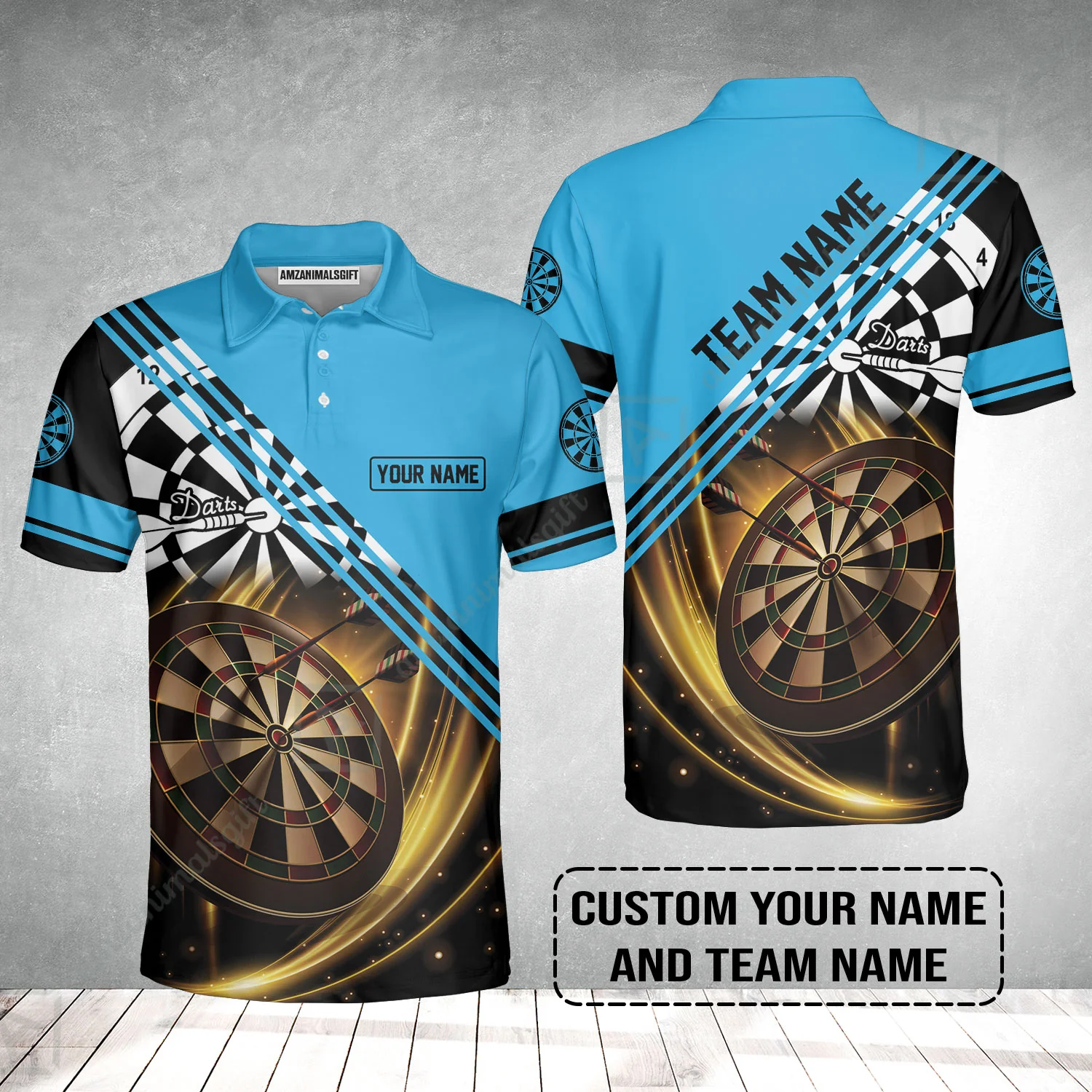 Customized Name & Team Name Darts Polo Shirt, I Love Darts Personalized Blue Darts Polo Shirt - Image 2