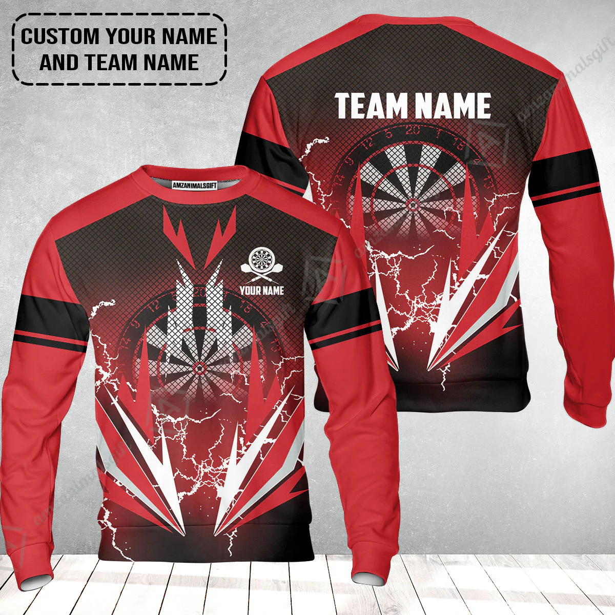 Customized Name & Team Name Darts Sweatshirt, Thunder Lighting Darts Personalized Darts Sweatshirt - Image 2