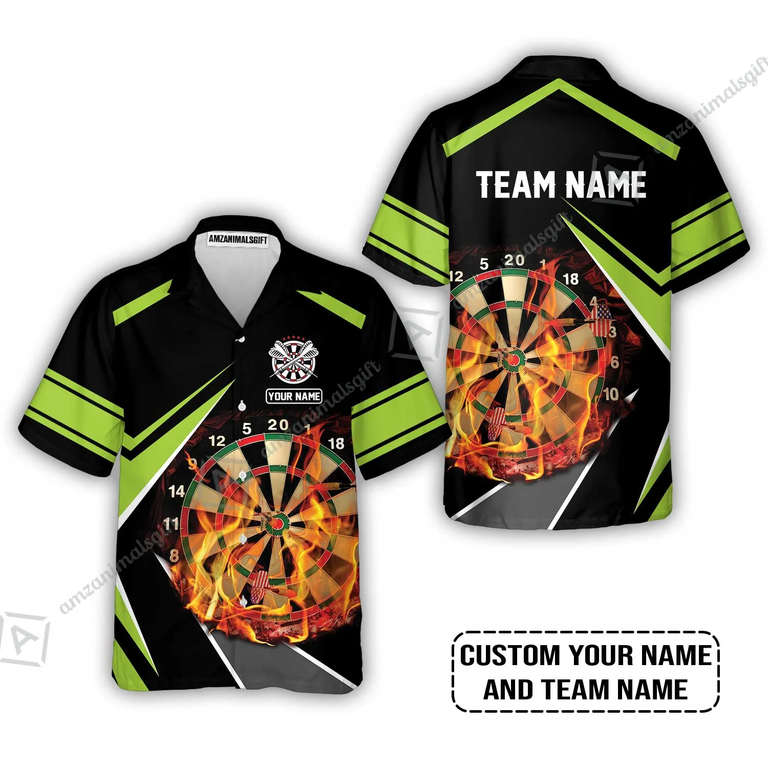 Customized Name & Team Name Darts Zip Polo Shirt, Dartboard Flame Personalized Darts Zip Polo Shirt - Image 6