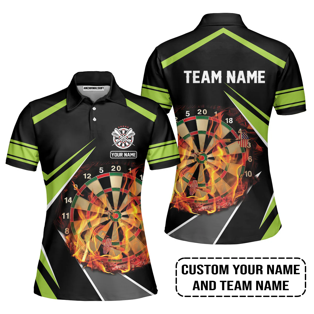 Customized Name & Team Name Darts Zip Polo Shirt, Dartboard Flame Personalized Darts Zip Polo Shirt - Image 5