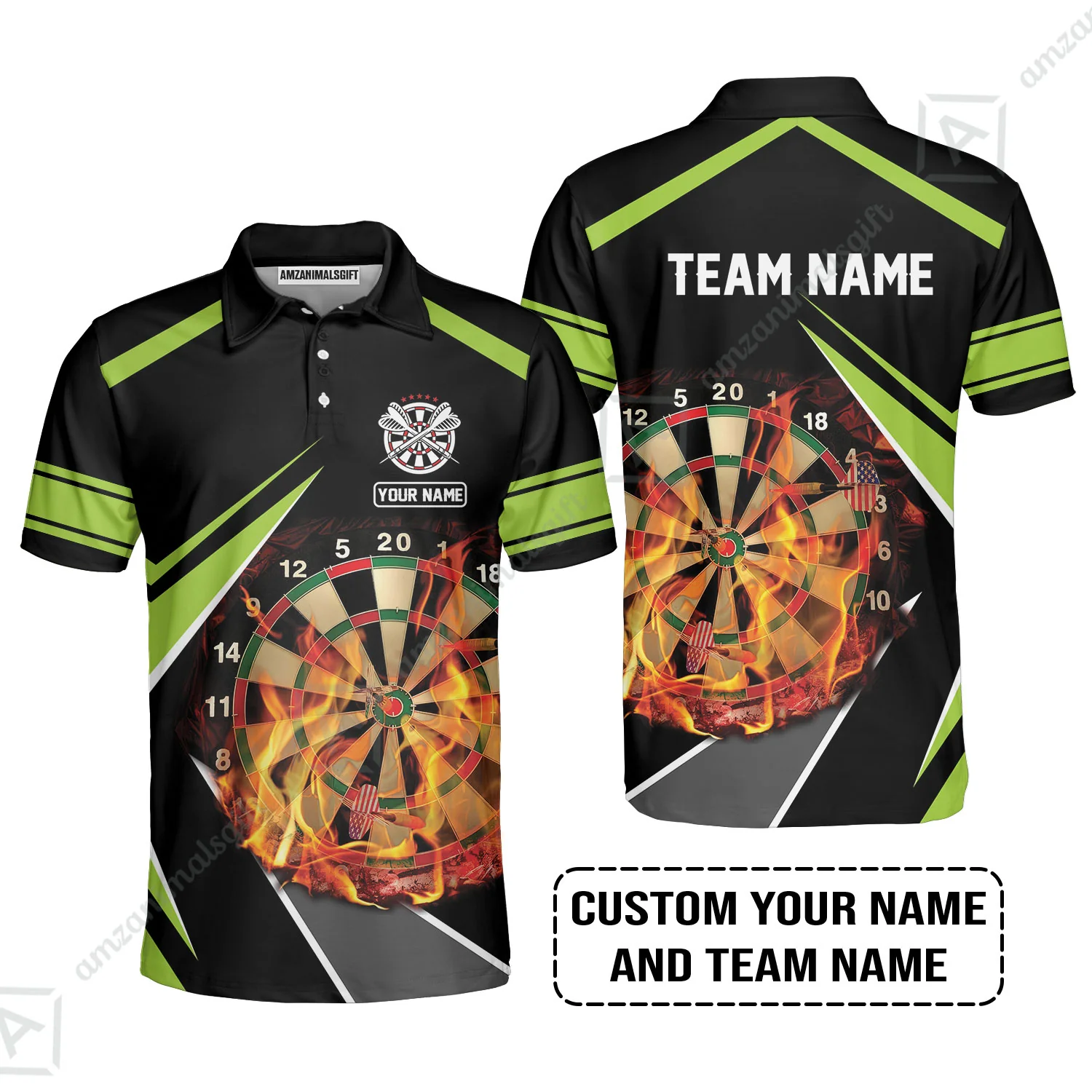 Customized Name & Team Name Darts Zip Polo Shirt, Dartboard Flame Personalized Darts Zip Polo Shirt - Image 4