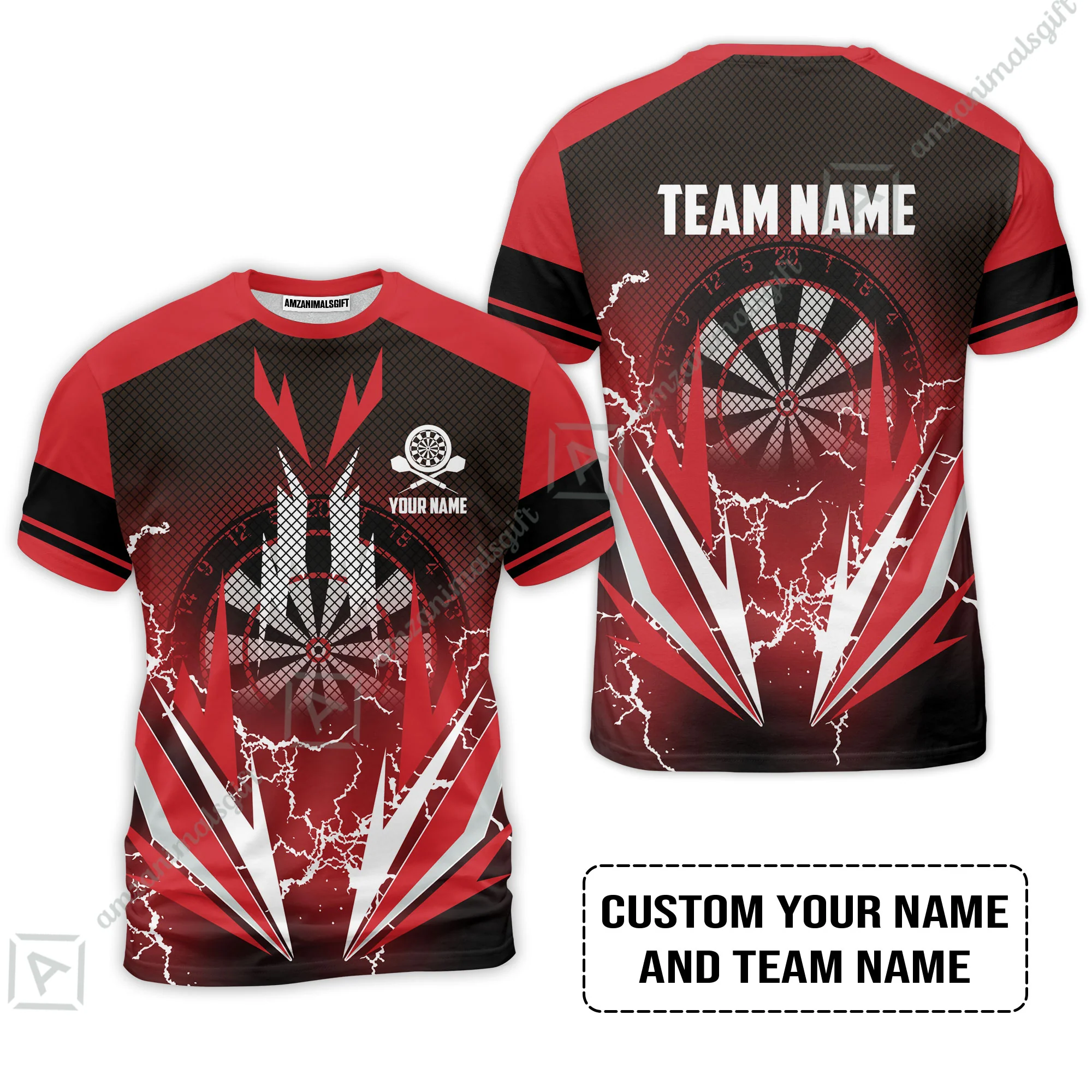 Customized Name & Team Name Darts T-Shirt, Thunder Lighting Darts Personalized Darts T-Shirt