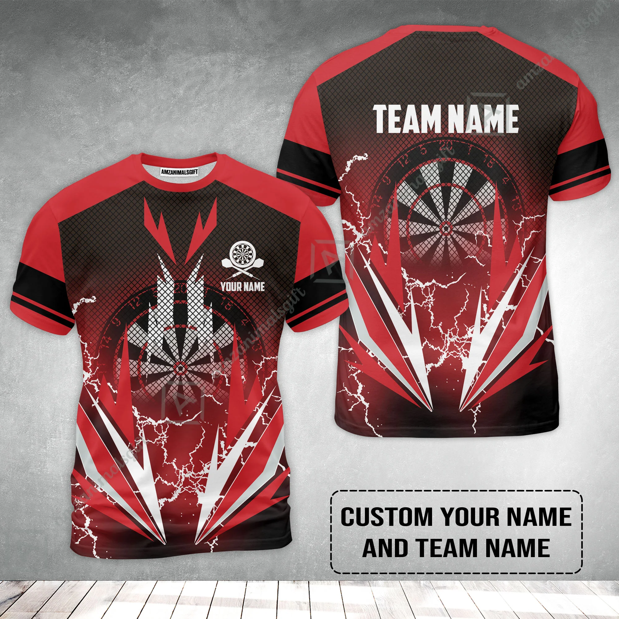 Customized Name & Team Name Darts T-Shirt, Thunder Lighting Darts Personalized Darts T-Shirt - Image 2