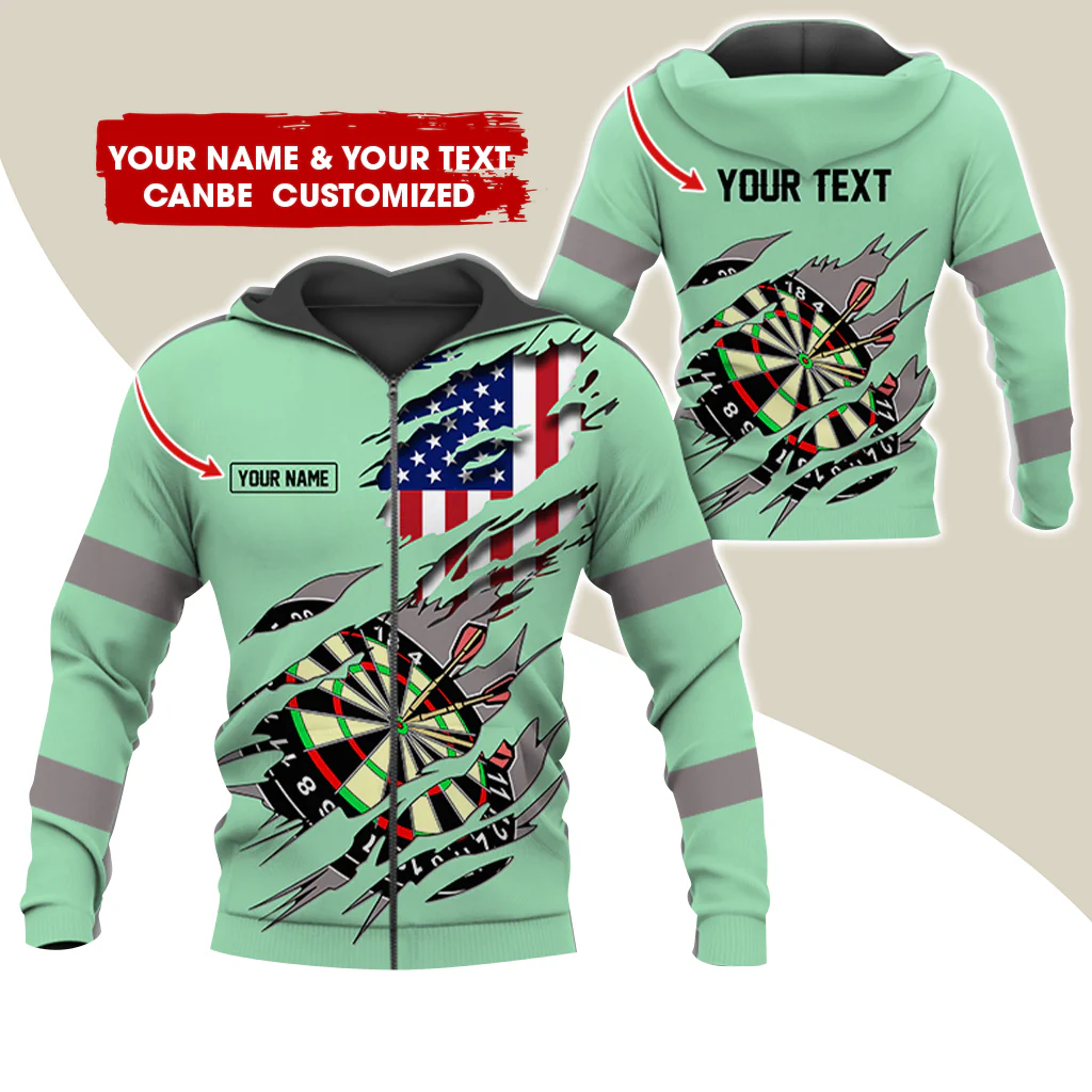 Customized Name & Text American Flag Darts Premium Zip Hoodie, Personalized Dartboard Zip Hoodie For Men & Women - Gift For Darts Lovers, Darts Players - Image 8