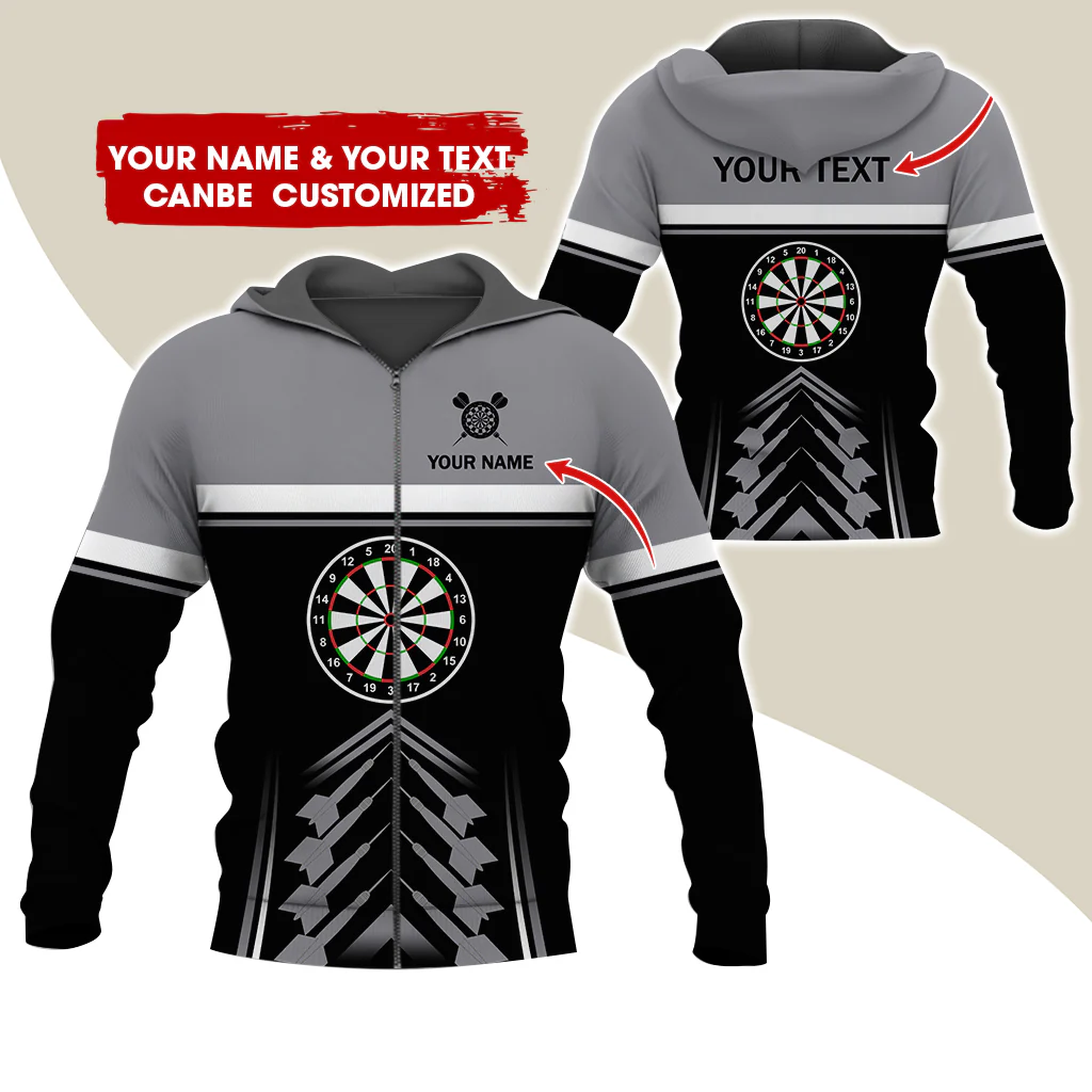 Customized Name & Text Dartboard Premium Zip Hoodie, Personalized Darts Zip Hoodie For Men & Women - Gift For Darts Lovers, Darts Players - Image 3