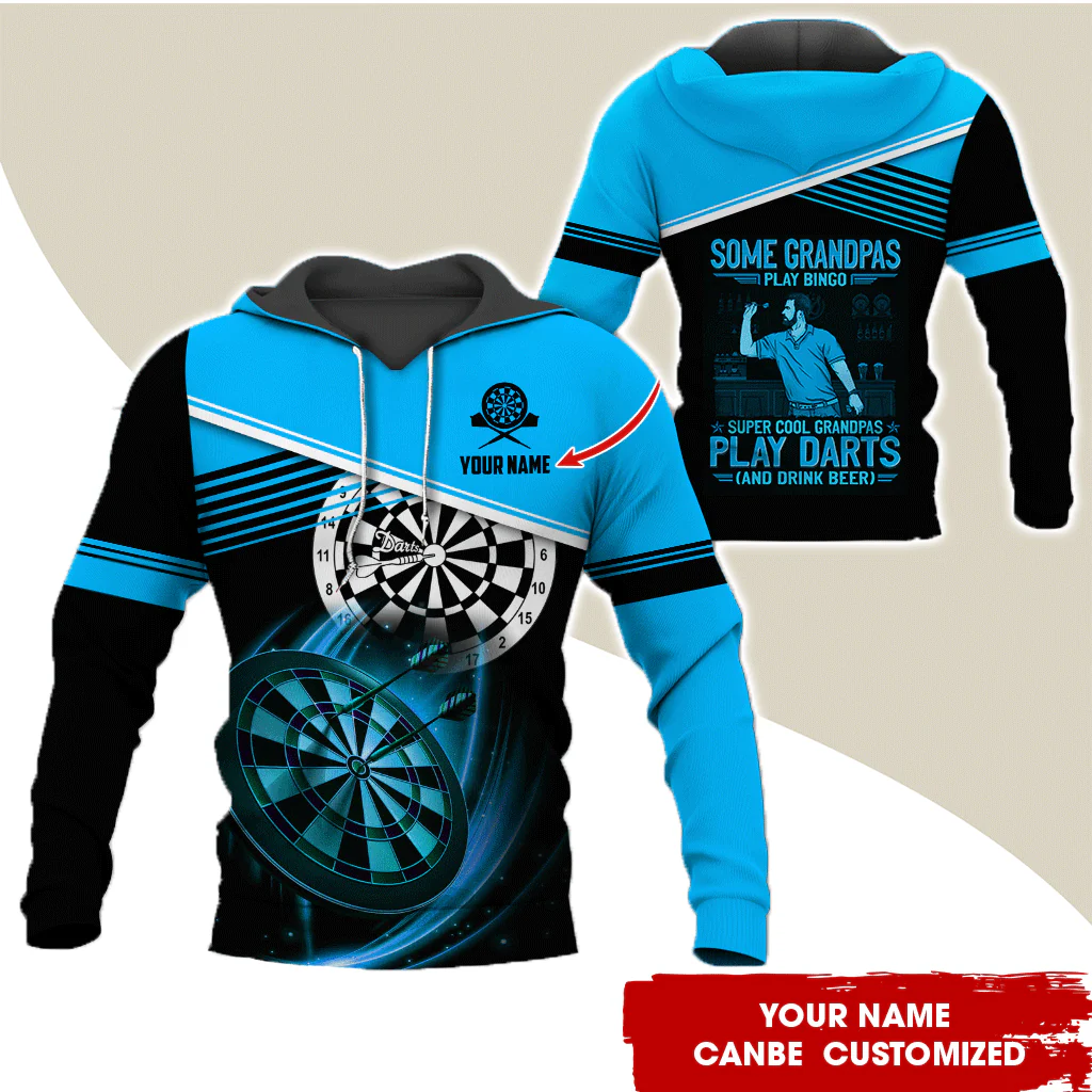 Customized Name & Text Darts Grandpa Premium Hoodie, Super Cool Grandpas Play Darts & Drink Beer Hoodie - Gift For Darts Lovers, Darts Players