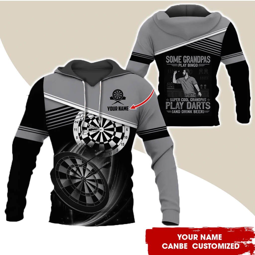 Customized Name & Text Darts Grandpa Premium Hoodie, Super Cool Grandpas Play Darts & Drink Beer Hoodie - Gift For Darts Lovers, Darts Players - Image 2