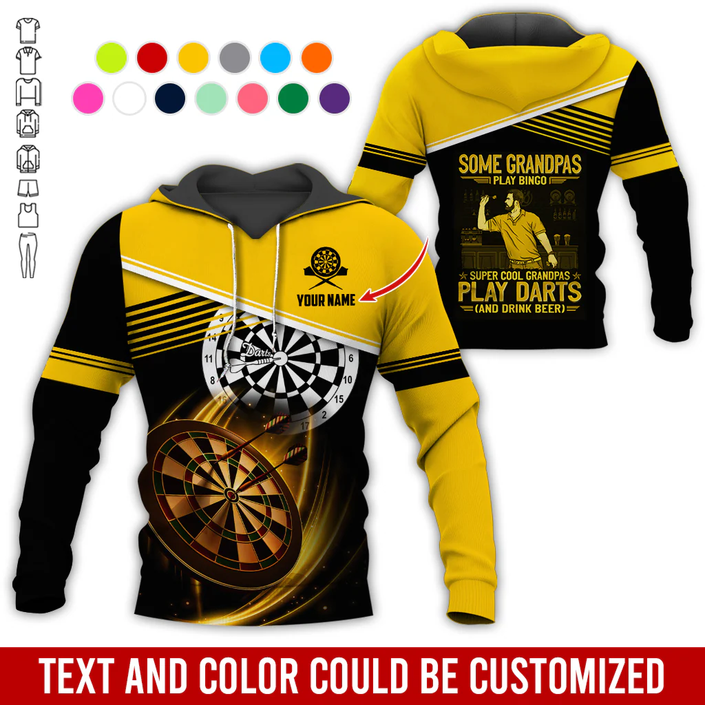 Customized Name & Text Darts Grandpa Premium Hoodie, Super Cool Grandpas Play Darts & Drink Beer Hoodie - Gift For Darts Lovers, Darts Players - Image 3