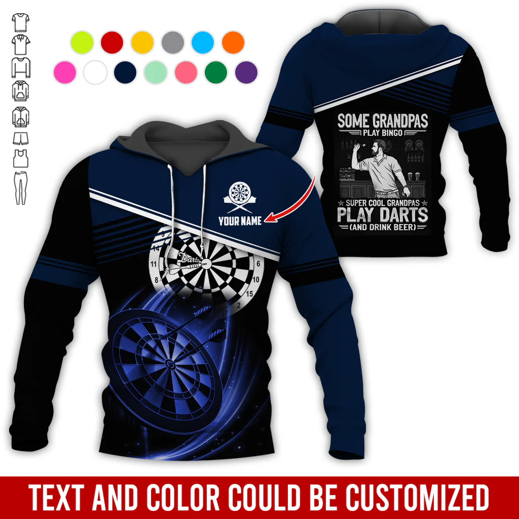 Customized Name & Text Darts Grandpa Premium Hoodie, Super Cool Grandpas Play Darts & Drink Beer Hoodie - Gift For Darts Lovers, Darts Players - Image 6