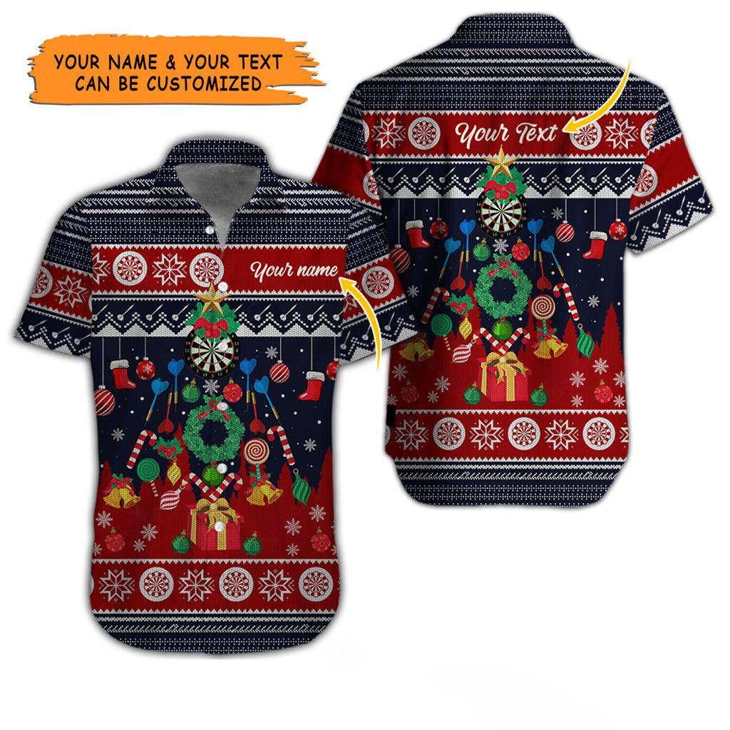Customized Name & Text Darts Hawaiian Shirt, Christmas Pattern Personalized Darts Hawaiian Shirts - Gift For Darts Lovers, Darts Players Uniforms