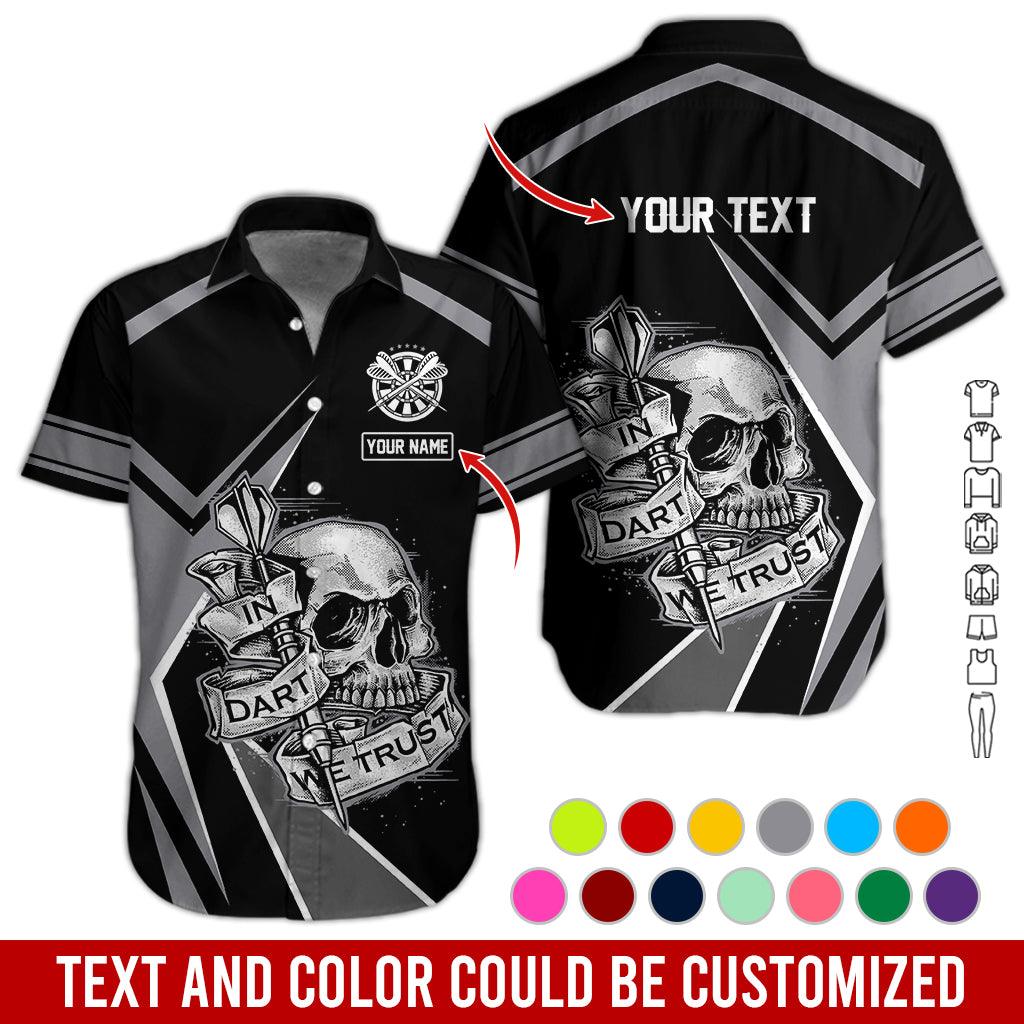 Customized Name & Text Darts Hawaiian Shirt, In Dart We Trust Personalized Darts And Skull Hawaiian Shirts - Gift For Darts Lovers, Darts Players Uniforms - Image 2