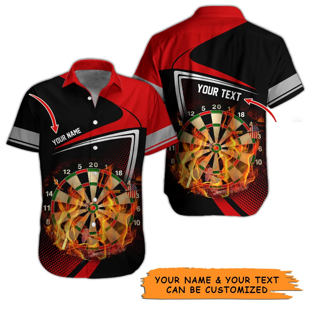 Customized Name & Text Darts Hawaiian Shirt, Personalized Dartboard Flame Hawaiian Shirts For Summer - Gift For Darts Lovers, Darts Players Uniforms - Image 6