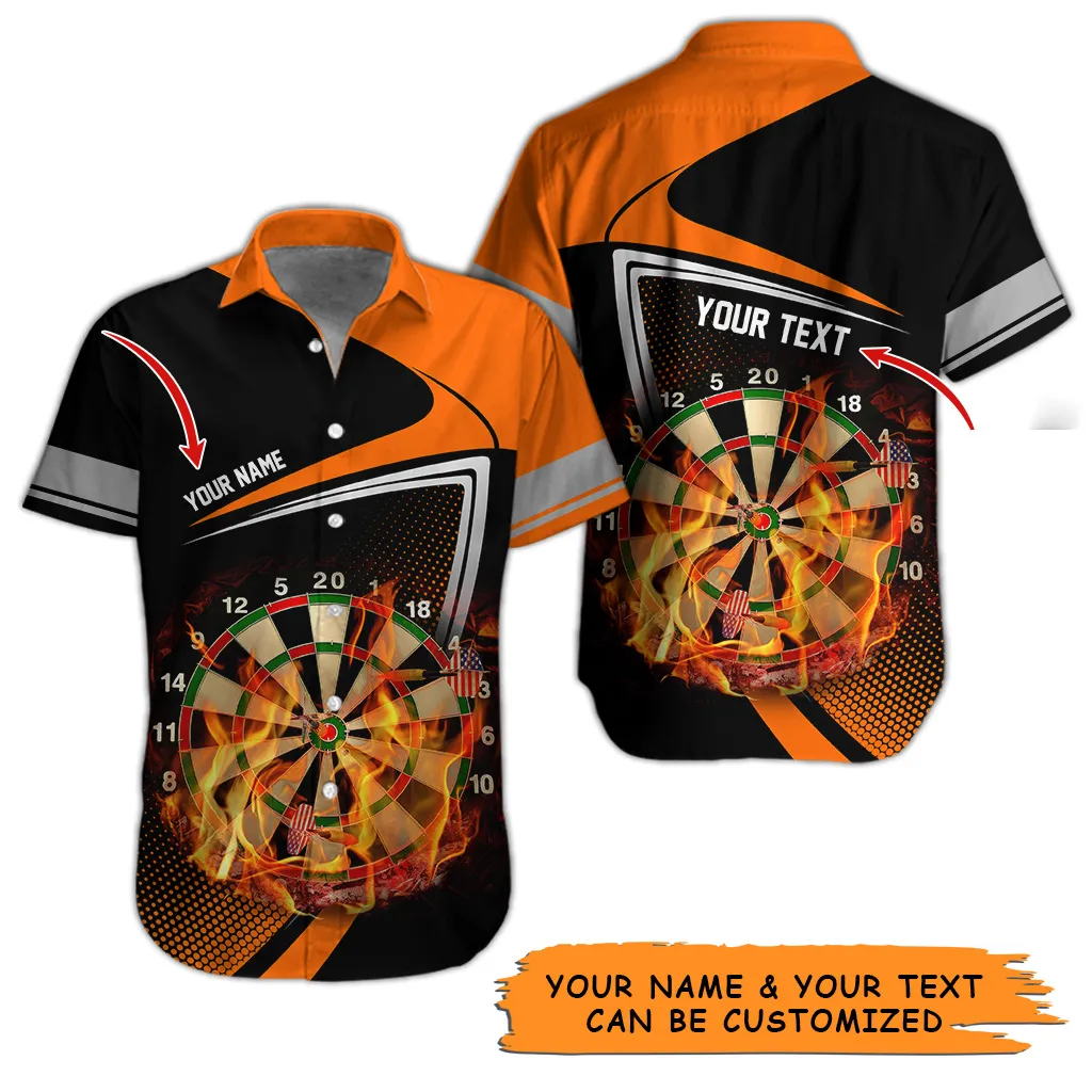 Customized Name & Text Darts Hawaiian Shirt, Personalized Dartboard Flame Hawaiian Shirts For Summer - Gift For Darts Lovers, Darts Players Uniforms - Image 8
