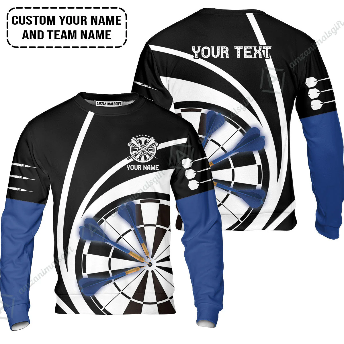 Customized Name & Text Darts Hawaiian Shirt, Personalized Name Blue Dark Darts Team Hawaiian Shirt - Image 3