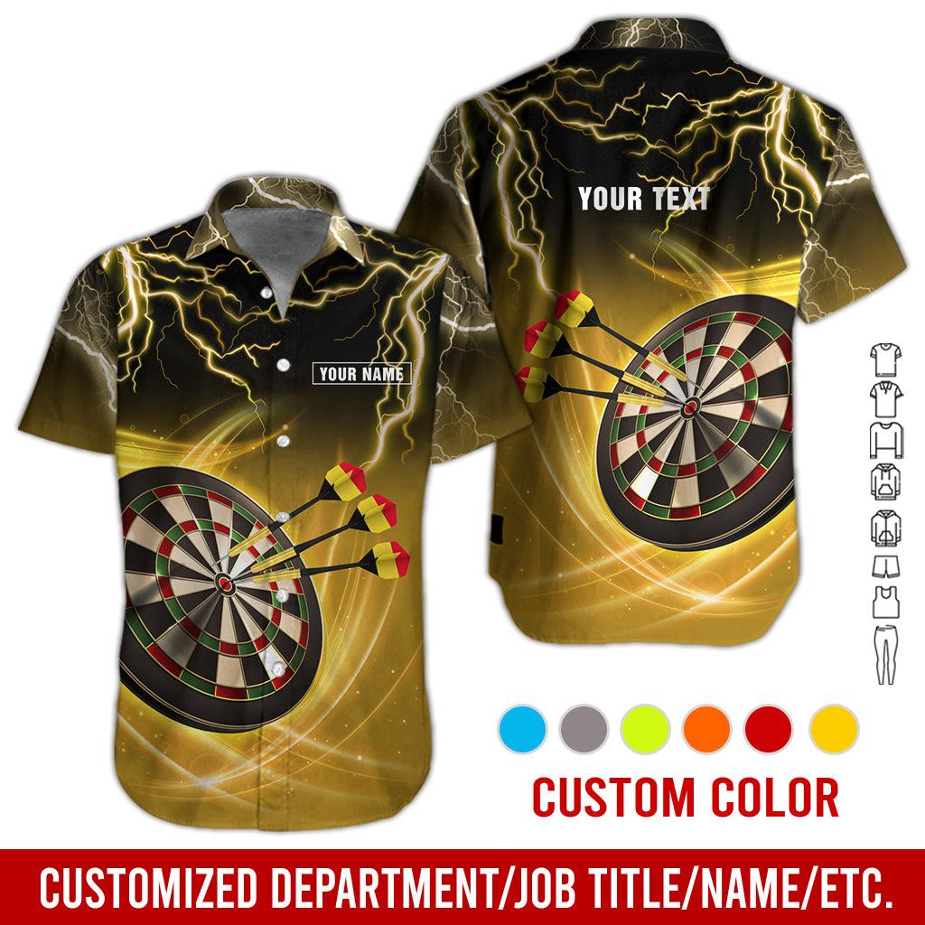 Customized Name & Text Darts Hawaiian Shirt, Thunder Lightning Dartboard Personalized Darts Hawaiian Shirts - Gift For Darts Lovers, Darts Players Uniforms