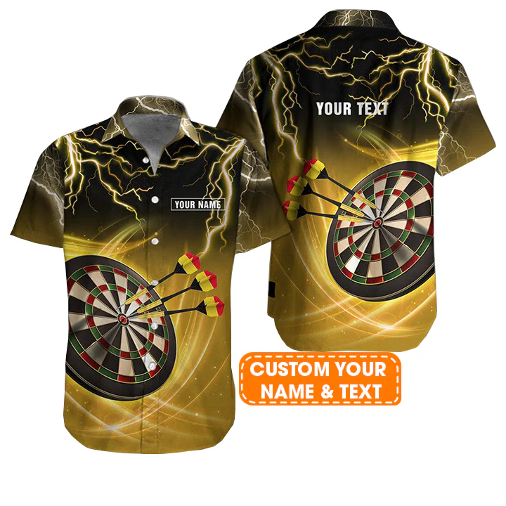 Customized Name & Text Darts Hawaiian Shirt, Thunder Lightning Dartboard Personalized Darts Hawaiian Shirts - Gift For Darts Lovers, Darts Players Uniforms - Image 2