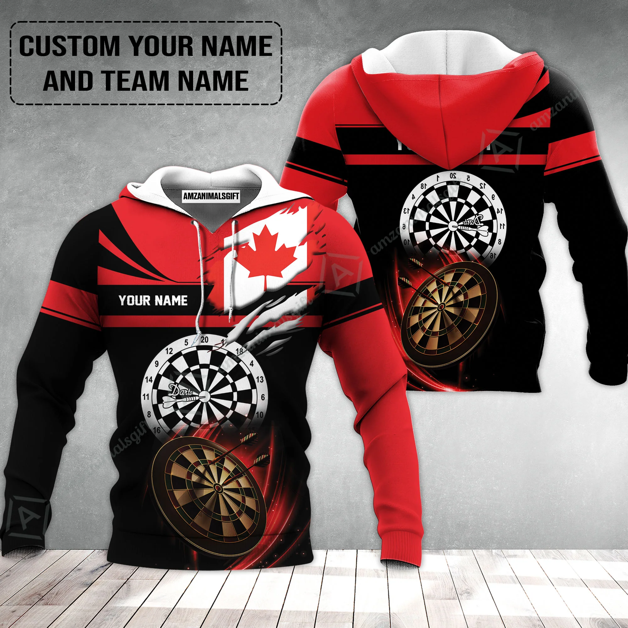 Customized Name & Text Darts Hoodie, Canada Flag Personalized Name Darts Hoodie - Image 2