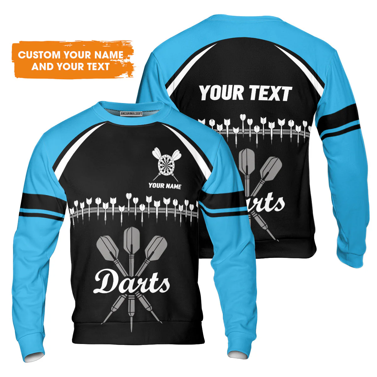 Customized Name & Text Darts Men's Long Sleeve Polo Shirt, Personalized Darts Team Blue Men's Long Sleeve Polo Shirt - Perfect Gift For Darts Lovers - Image 6