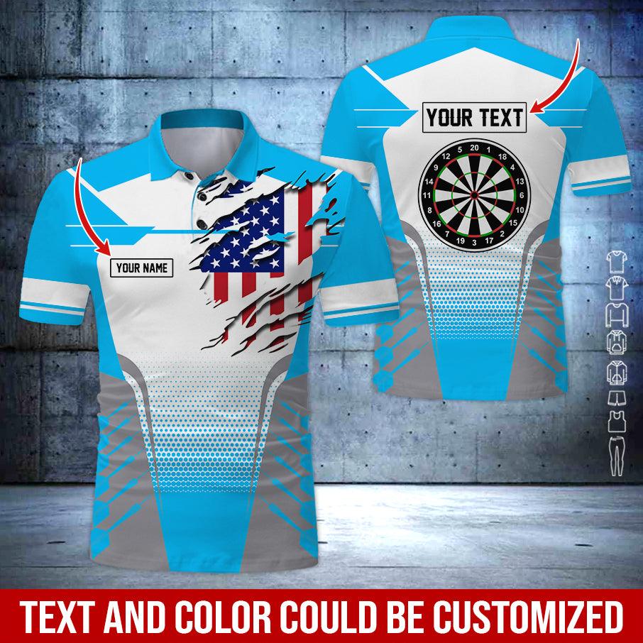 Customized Name & Text Darts Polo Shirt, American Flag Darts Personalized Name Polo Shirt For Men - Perfect Gift For Darts Lovers, Darts Players