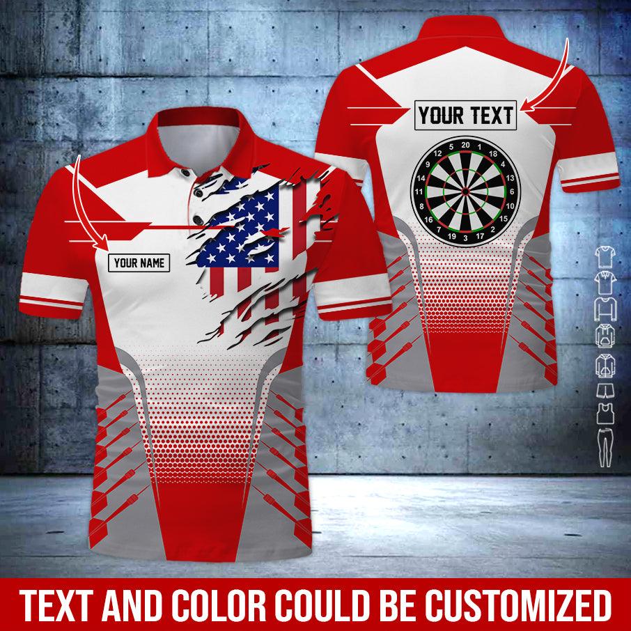 Customized Name & Text Darts Polo Shirt, American Flag Darts Personalized Name Polo Shirt For Men - Perfect Gift For Darts Lovers, Darts Players - Image 5