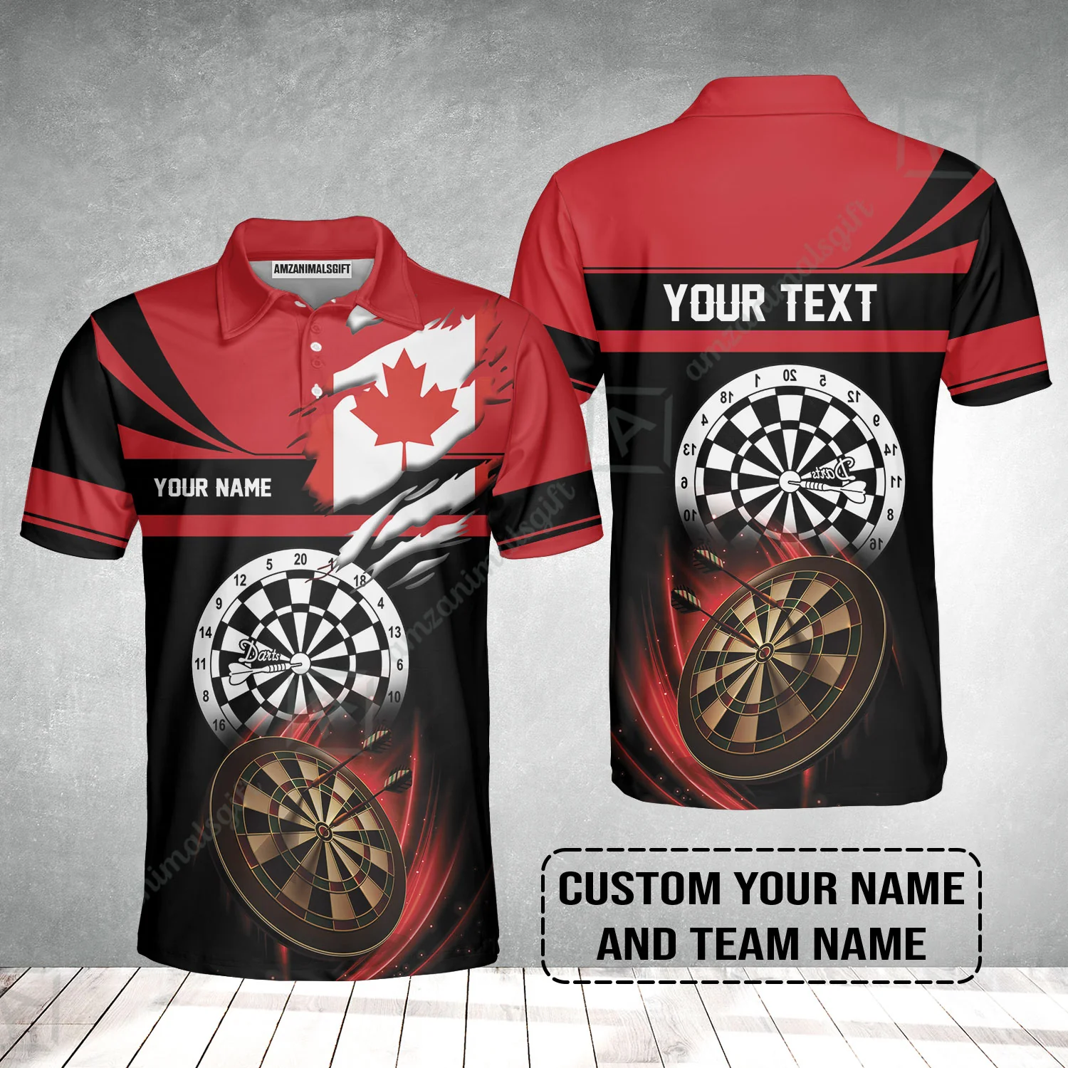 Customized Name & Text Darts Polo Shirt, Canada Flag Personalized Name Darts Polo Shirt - Image 2
