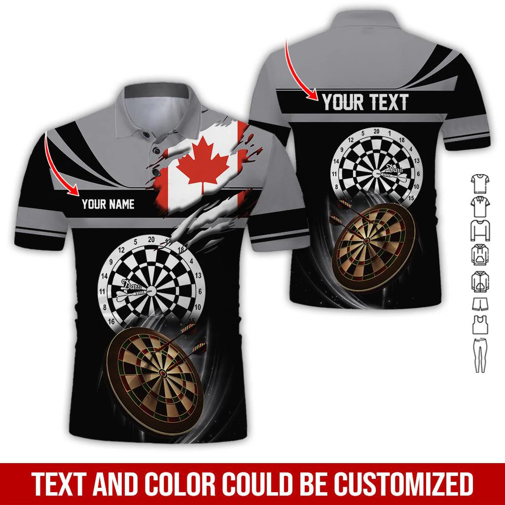 Customized Name & Text Darts Polo Shirt, Canada Flag Personalized Name Darts Polo Shirt For Men - Perfect Gift For Darts Lovers, Darts Players - Image 11