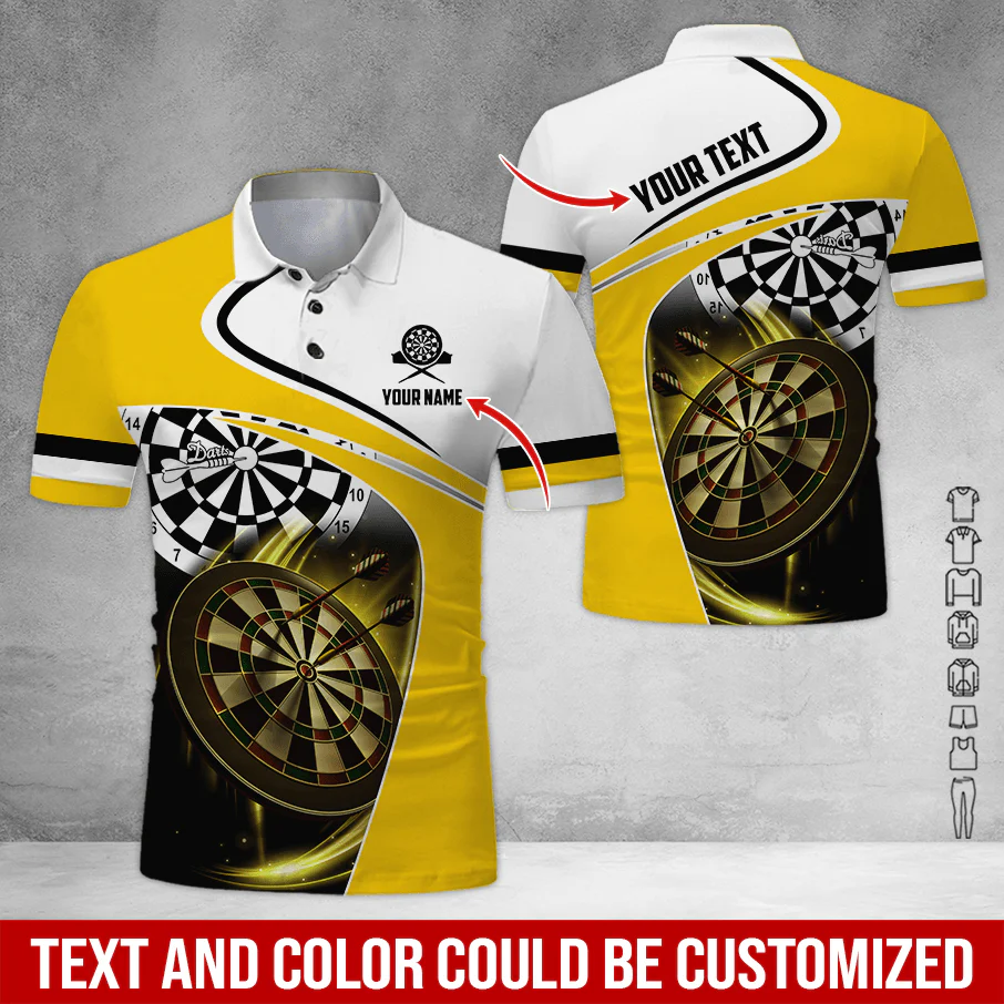 Customized Name & Text Darts Polo Shirt, Dartboard Lighting Personalized Name Darts Polo Shirt For Men - Perfect Gift For Darts Lovers, Darts Players - Image 2