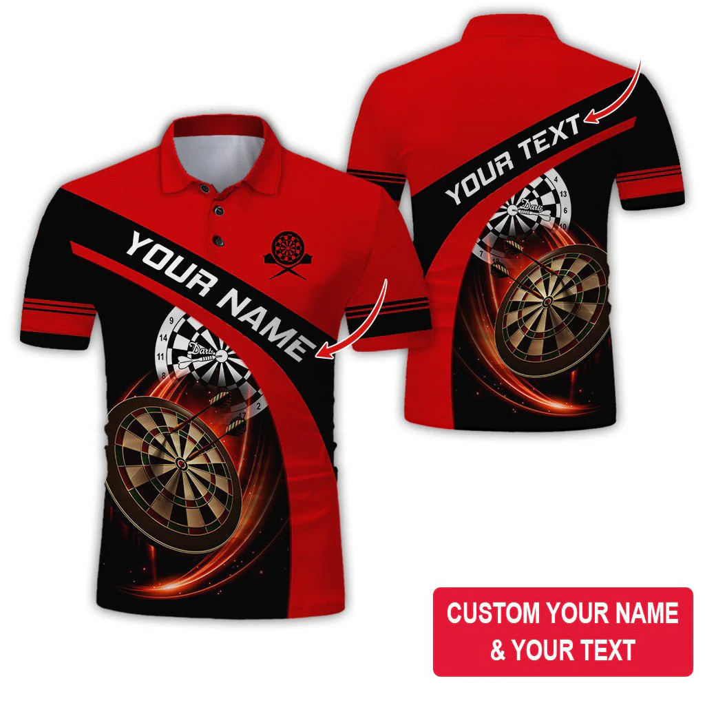 Customized Name & Text Darts Polo Shirt, Dartboard Play Personalized Name Darts Team Polo Shirt For Men - Perfect Gift For Darts Lovers, Darts Players - Image 2