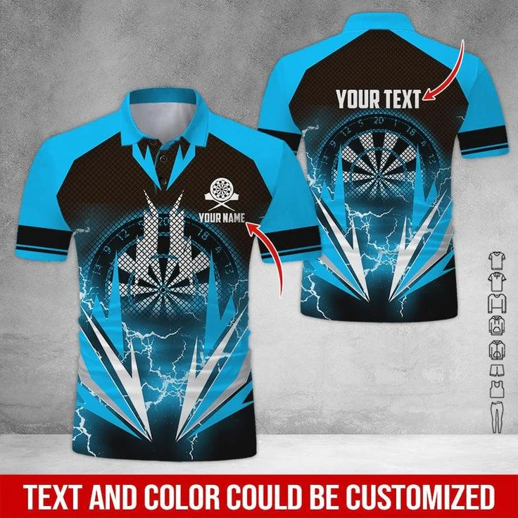 Customized Name & Text Darts Polo Shirt, Darts Lighting Personalized Darts Polo Shirt For Men - Perfect Gift For Darts Lovers, Darts Players - Image 12