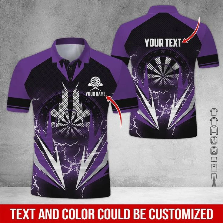 Customized Name & Text Darts Polo Shirt, Darts Lighting Personalized Darts Polo Shirt For Men - Perfect Gift For Darts Lovers, Darts Players - Image 6