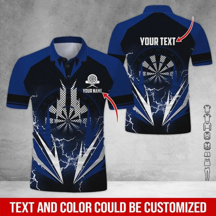 Customized Name & Text Darts Polo Shirt, Darts Lighting Personalized Darts Polo Shirt For Men - Perfect Gift For Darts Lovers, Darts Players - Image 8