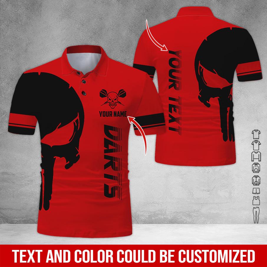 Customized Name & Text Darts Polo Shirt, Darts Skull Personalized Name Darts Polo Shirt For Men - Perfect Gift For Darts Lovers, Darts Players