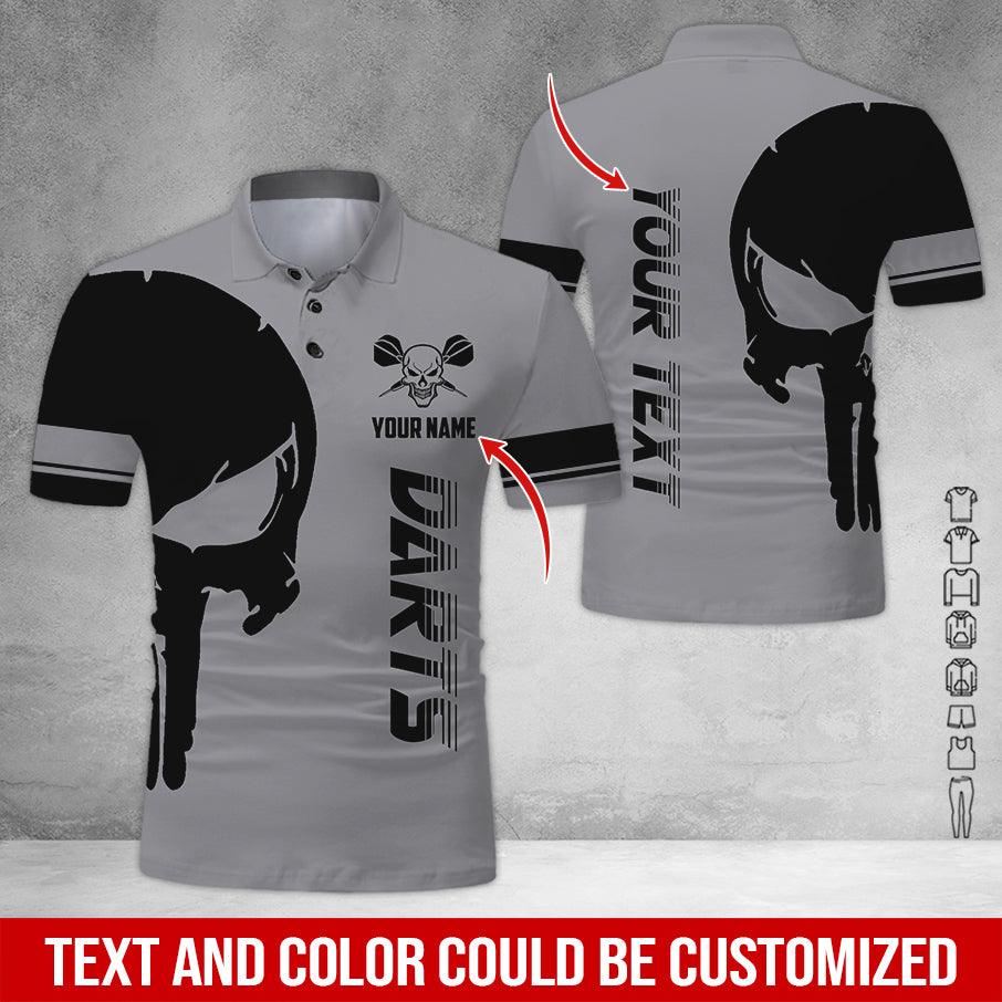 Customized Name & Text Darts Polo Shirt, Darts Skull Personalized Name Darts Polo Shirt For Men - Perfect Gift For Darts Lovers, Darts Players - Image 3