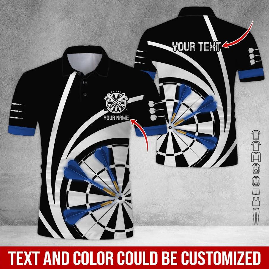 Customized Name & Text Darts Polo Shirt, Personalized Name Blue Dark Darts Team Polo Shirt For Men - Perfect Gift For Darts Lovers, Darts Players