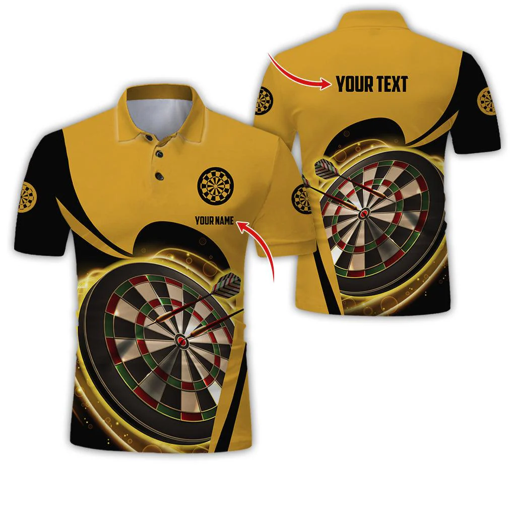 Customized Name & Text Darts Polo Shirt, Personalized Yellow Darts Uniforms Polo Shirt For Men - Perfect Gift For Darts Lovers, Darts Team Players - Image 2