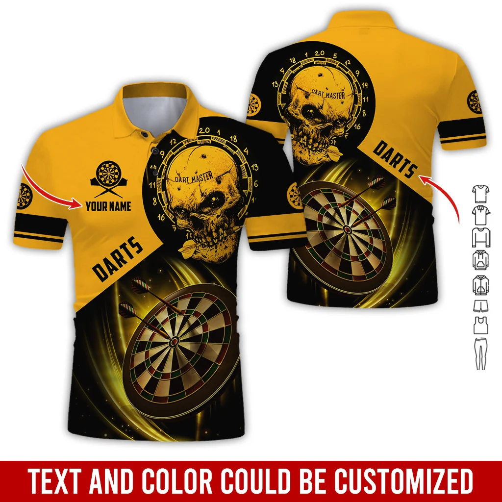 Customized Name & Text Darts Polo Shirt, Skull Darts Master Personalized Darts Polo Shirt For Men - Perfect Gift For Darts Lovers, Darts Players - Image 2