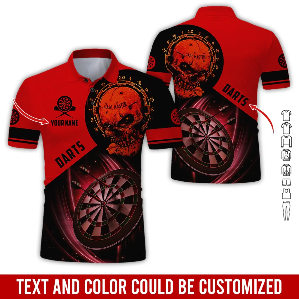 Customized Name & Text Darts Polo Shirt, Skull Darts Master Personalized Darts Polo Shirt For Men - Perfect Gift For Darts Lovers, Darts Players - Image 4
