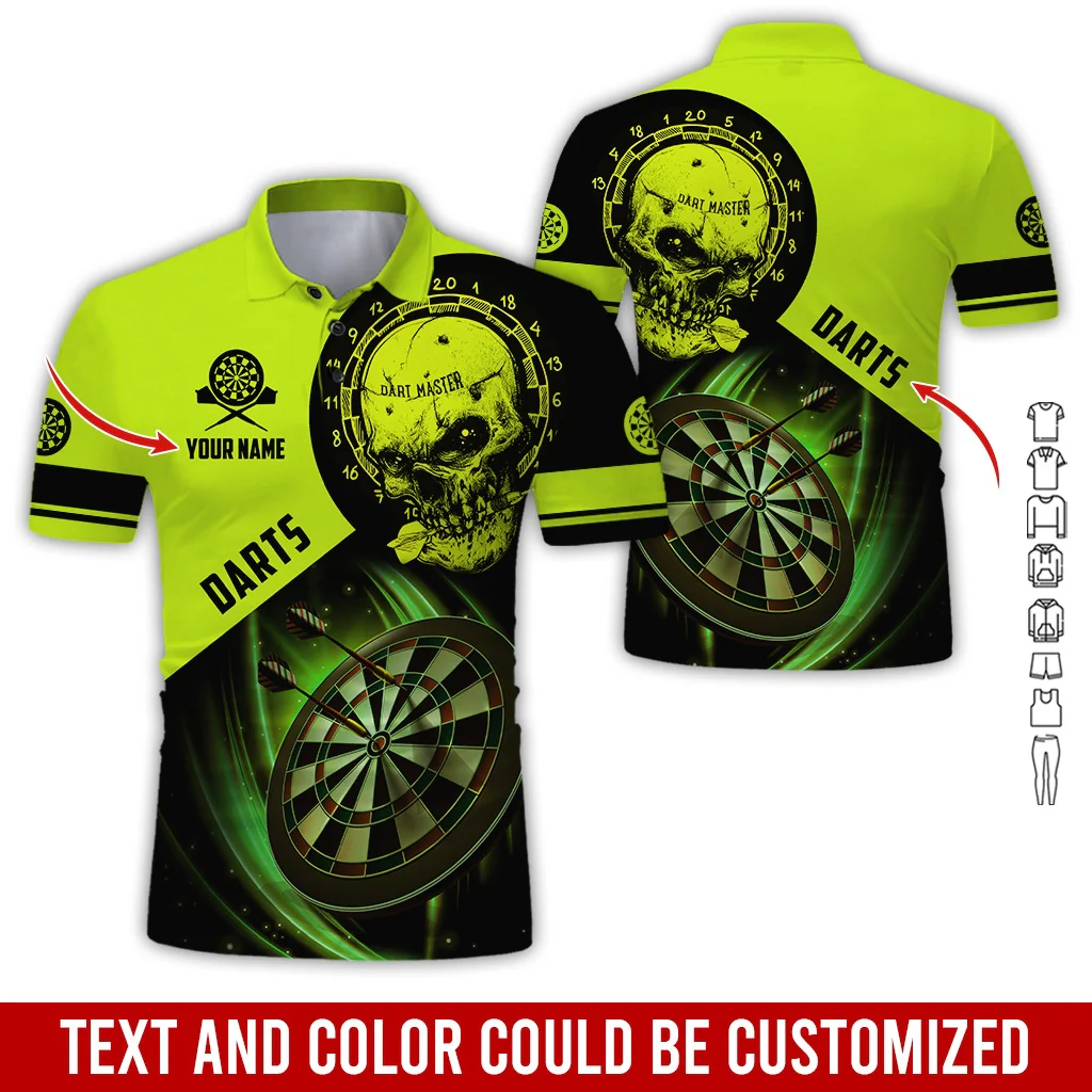 Customized Name & Text Darts Polo Shirt, Skull Darts Master Personalized Darts Polo Shirt For Men - Perfect Gift For Darts Lovers, Darts Players - Image 9