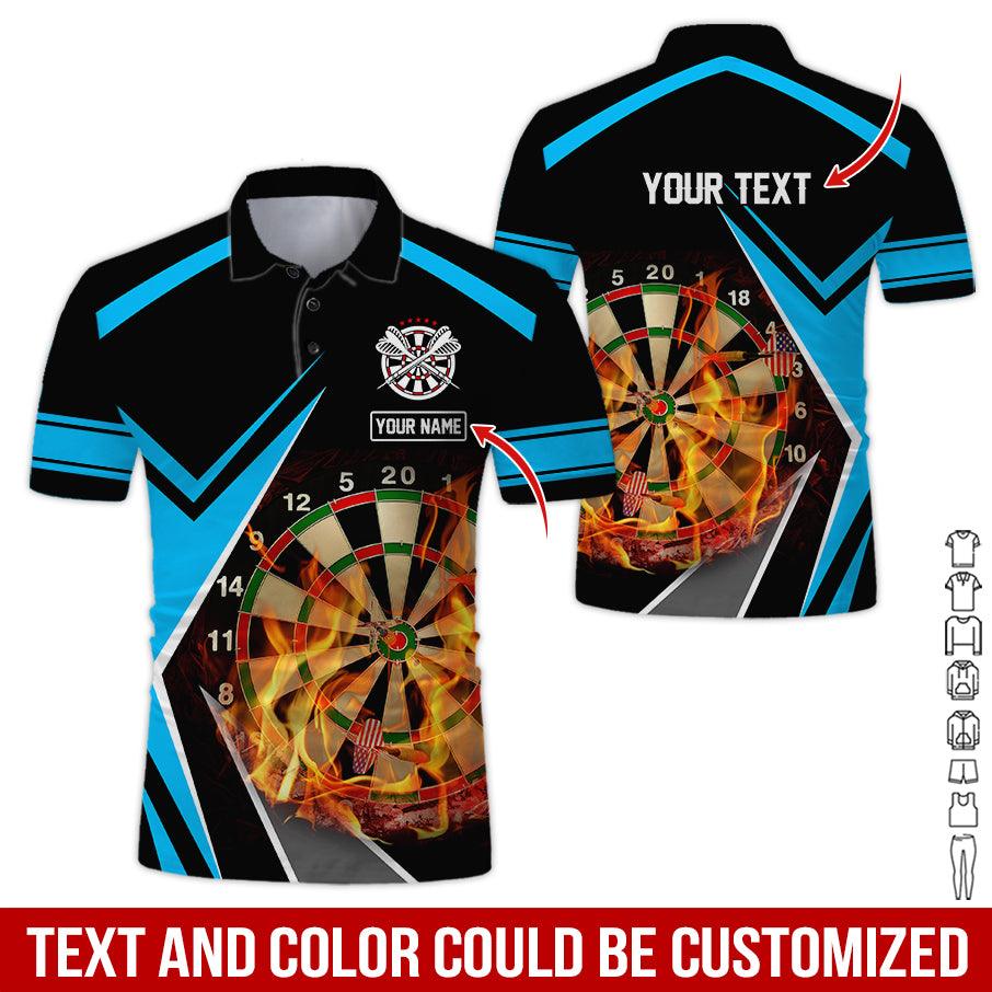 Customized Name & Text Darts Polo Shirts, Dartboard Flame Personalized Name Darts Polo Shirt For Men - Perfect Gift For Darts Lovers, Darts Players - Image 2